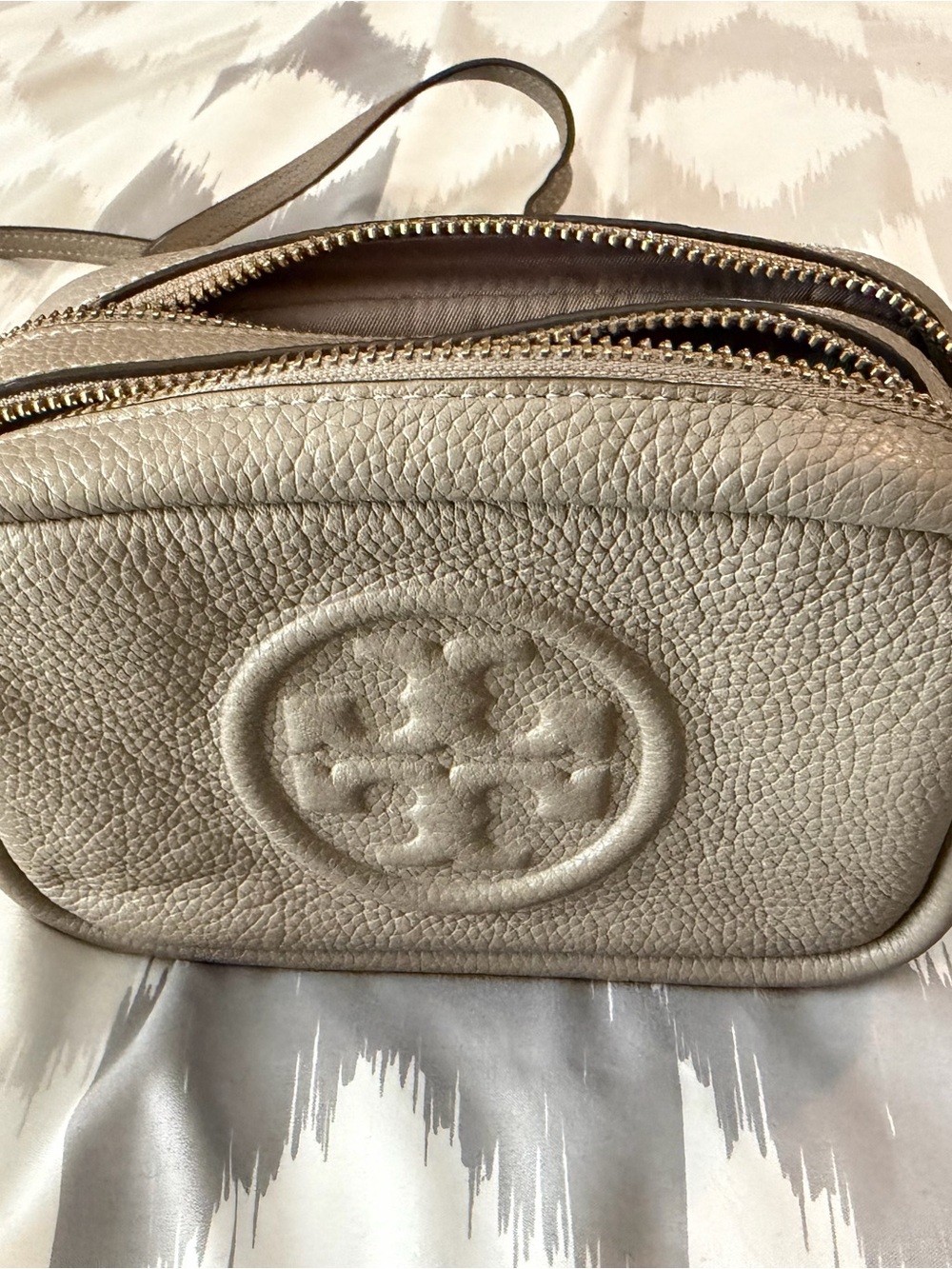 Tory Burch Metallic Taupe Pebbled Leather Crossbody